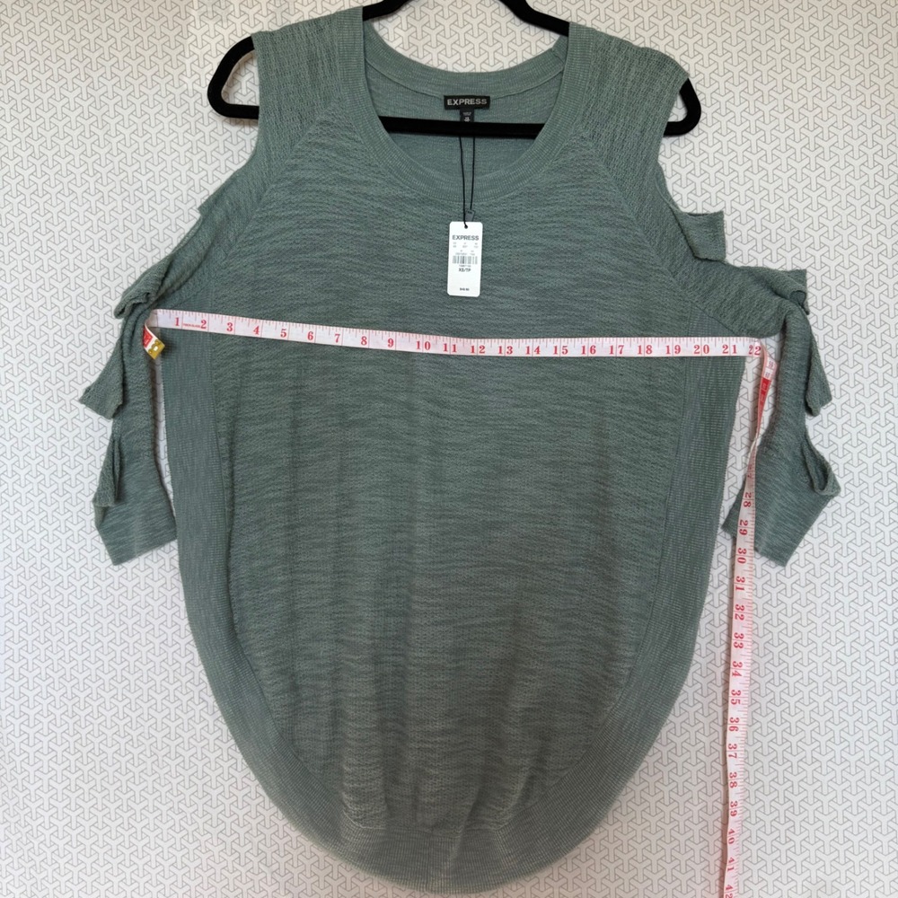 EXPRESS Cold Shoulder Sweater Ribbed Knit Ties Green XS - Picture 6 of 8